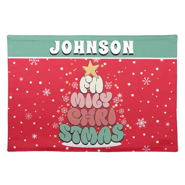  Custom retro snowflake family name Cloth Placemat (Front)