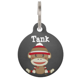 Custom Retro Sock Monkey Dog Pet Tag