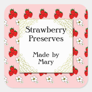 Custom Retro Strawberry Pattern Canning Sticker
