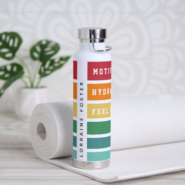 Custom Retro Stripes Motivate, Hydrate, Feel Great Water Bottle (Yoga)