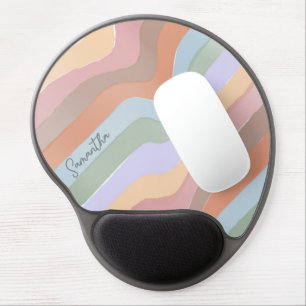 Custom Retro Stripes Pastel Rainbow Wave Whimsical Gel Mouse Pad
