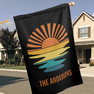 Custom Retro Sunset Family Name SIgn