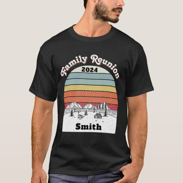 Custom Retro Sunset Monogram Family Reunion T-Shirt (Front)