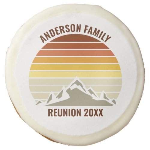 Custom Retro Sunset Mountain Family Reunion Party Sugar Cookie