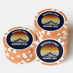 Custom Retro Sunset Mountain Navy Blue Poker Chips
