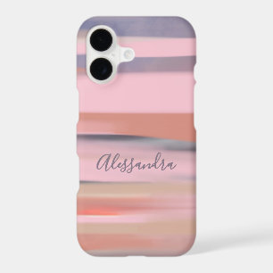 Custom Retro Sunset Stripes Watercolor Pink Gray iPhone 17 Case