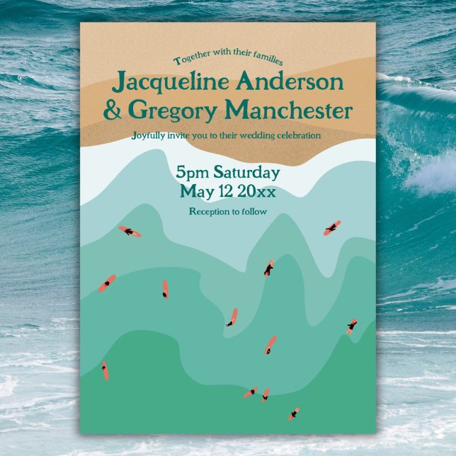 Custom Retro Surfer Ocean Beach Wedding Invitation (Creator Uploaded)