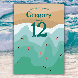 Custom Retro Surfing Ocean 12th birthday Invitation