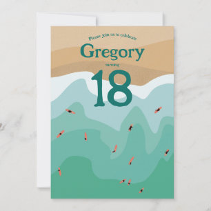 Custom Retro Surfing Ocean 18th birthday Invitation