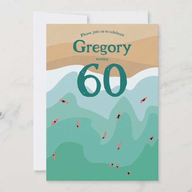 Custom Retro Surfing Ocean 60th birthday  Invitation (Front)