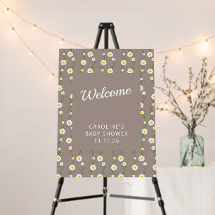 Custom Retro Taupe Floral Baby Shower Welcome Foam Board