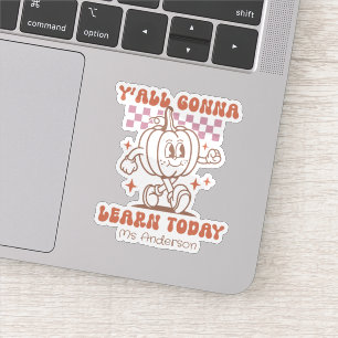 Custom Retro Teacher Pumpkin & Quote Sticker