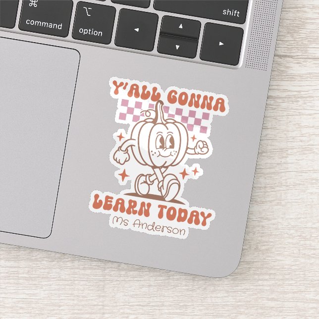 Custom Retro Teacher Pumpkin & Quote Sticker (Detail)