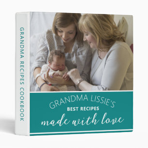Custom Retro Teal 2 Photo Grandma Recipe Cookbook 3 Ring Binder