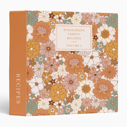 Custom Retro Terracotta Boho Floral Recipe Cooking 3 Ring Binder