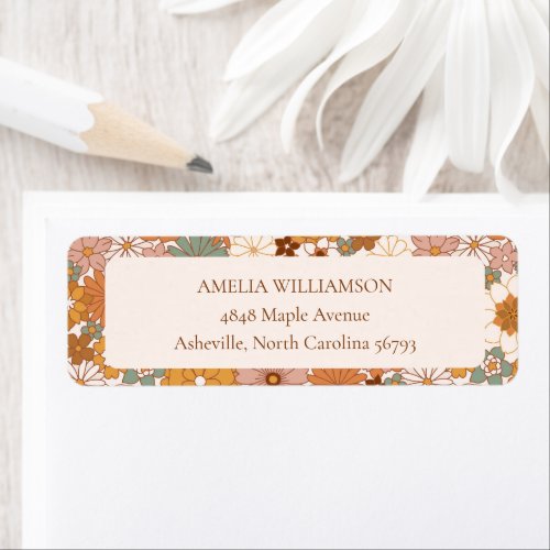 Custom Retro Terracotta Boho Floral Return Address Label