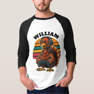 Custom Retro Thanksgiving Turkey Gamer T-Shirt
