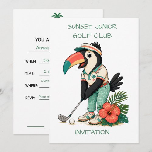 Custom Retro Toucan Junior Golf Club Kids Invitation