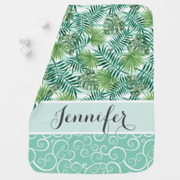 Custom Retro Tropical Green Palm Leafs Pattern Swaddle Blanket by All_In_Cute_Fun at Zazzle