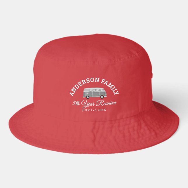 Custom Retro Van Family Reunion Red Classic Bucket Hat (Front)