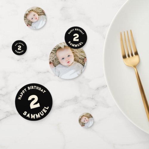 custom retro vintage baby photo 2nd birthday  confetti