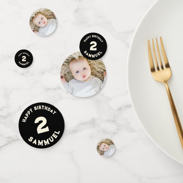 custom retro vintage baby photo 2nd birthday  confetti (Group)