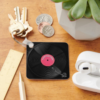 Custom Retro Vinyl Record Turntable Square Keychain