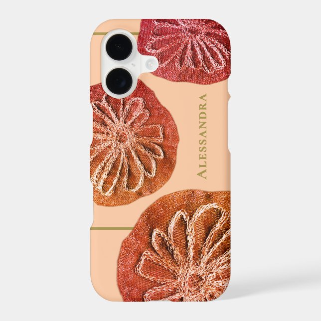 Custom Retro Whimsical Peach Flower Embroidery  iPhone Case (Back)