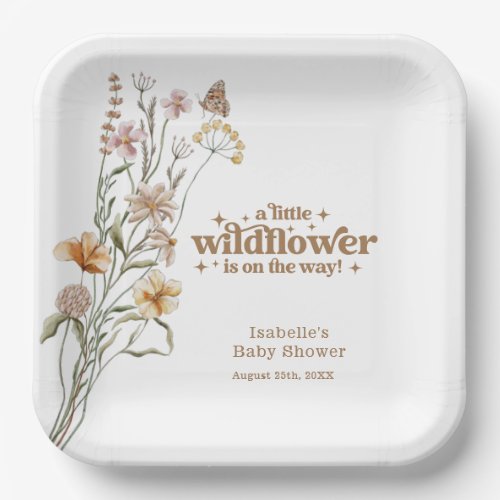 Custom Retro Wildflower Baby Shower Paper Plate