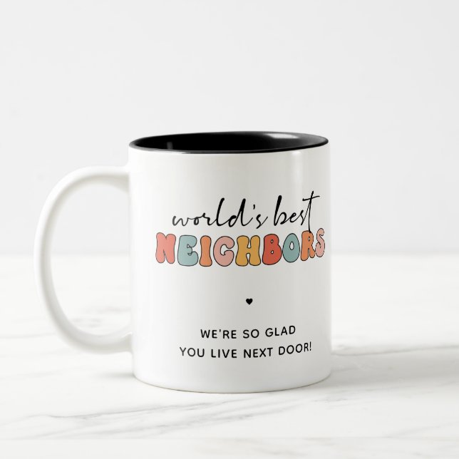 Custom Retro World's Best Neighbors Two-Tone Coffee Mug (Left)