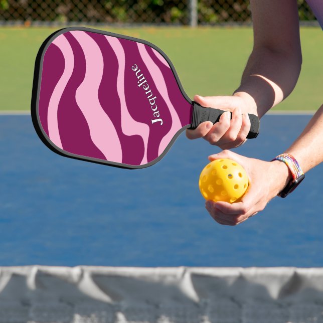 Custom Retro Zebra Stripes Wavy Lines Magenta Pink Pickleball Paddle (Insitu)
