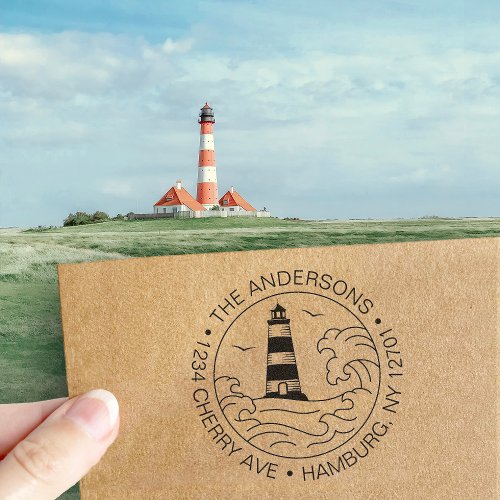 Custom Return Address Lighthouse Coastal Nautical Self_inking Stamp