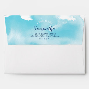 CUSTOM RETURN ADDRESS stylish watercolor aqua Envelope