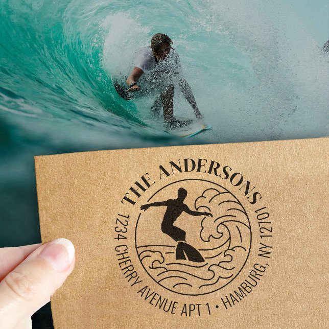 Custom Return Address Surf Board Surfing Wave Rubber Stamp (Creator Uploaded)