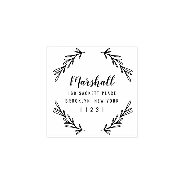 Custom Return Address Wedding Botanical Wreath Rubber Stamp (Imprint)