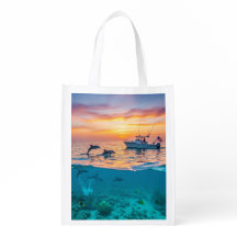 Custom Reusable Grocery Bag - Beautiful Dolphins