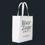 Custom Reusable Grocery Bag Promotional Logo<br><div class="desc">Personalize this reusable grocery bag with your own company logo and custom text. This bag is made with polyester fabric and it folds into a pouch with a snap closure. Promotional logo grocery bags can advertise your business as swag and trade show giveaways. Dimensions are 16 inch (H) x 12...</div>