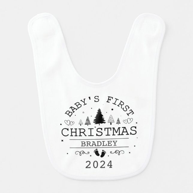Custom Reversible Baby's First Christmas Baby Bib (Front)