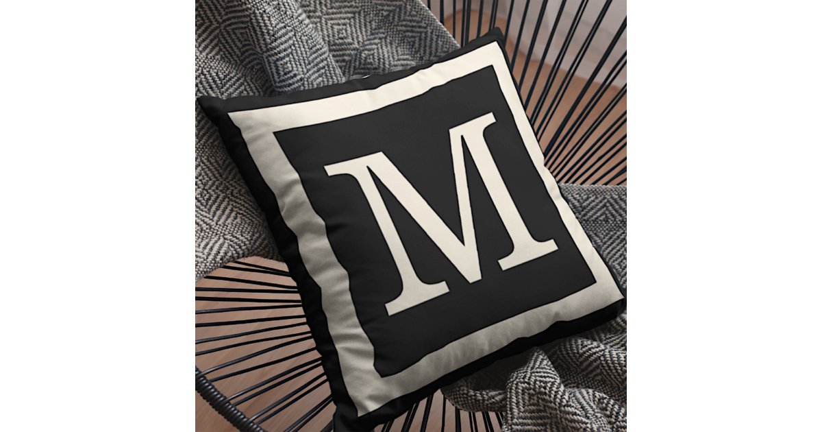 Custom Reversible Black and Ivory Colored Monogram Outdoor Pillow Zazzle