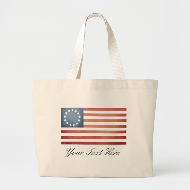 Custom Revolutionary War Betsy Ross Faded US Flag Large Tote Bag (Front)