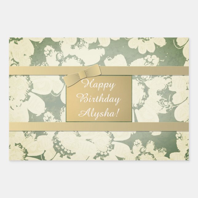 Custom Ribbon All Occasion Floral Wrapping Paper Sheets (Front)