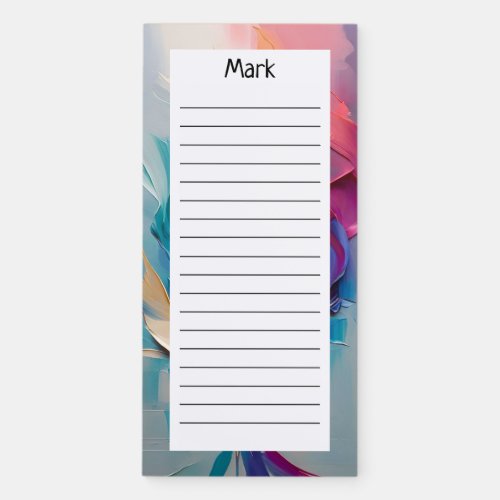 Custom Rich Vibrant Colorful Abstract Paint Lined Magnetic Notepad
