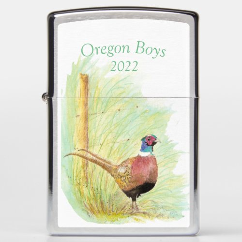 Custom Ring Necked Pheasant Game Bird Watercolor Z Zippo Lighter