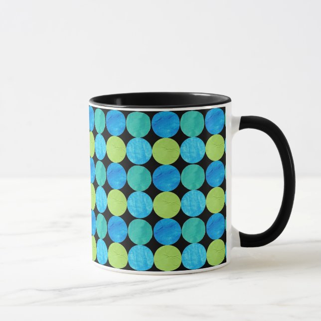 Custom Ringer Mug: Blue Moons on Grid Pattern Mug (Right)