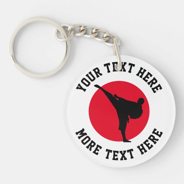 Custom rising sun martial arts karate silhouette keychain (Front)
