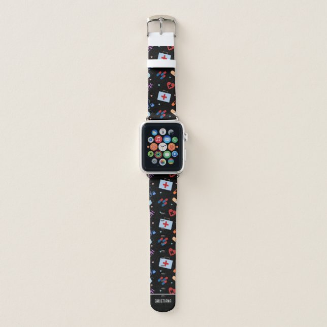 Custom RN Nurse | Doctor Medical Pattern Apple Watch Band (Front)