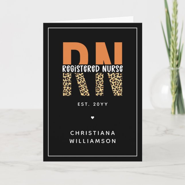 Custom RN Registered Nurse Leopard Typography Card (Front)