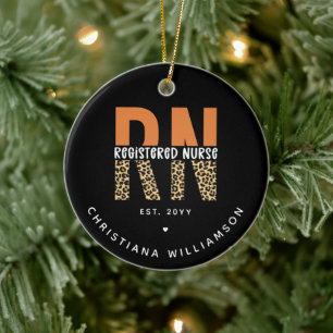 Custom RN Registered Nurse Leopard Typography Ceramic Ornament