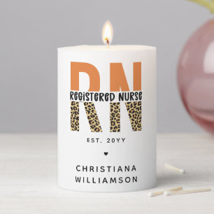 Custom RN Registered Nurse Leopard Typography Pillar Candle