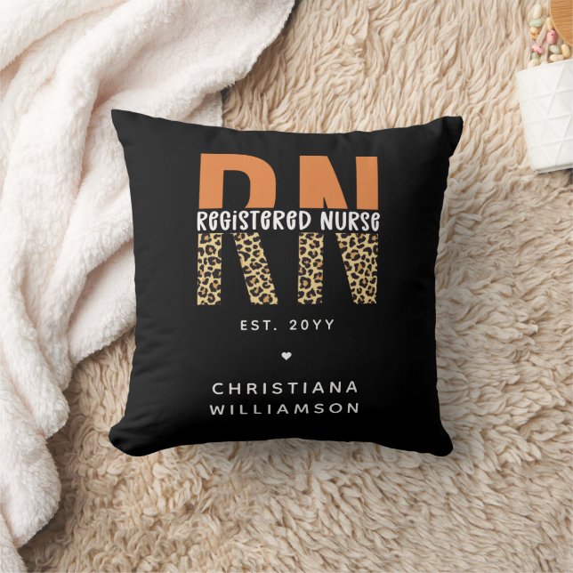 Custom RN Registered Nurse Leopard Typography Throw Pillow (Blanket)